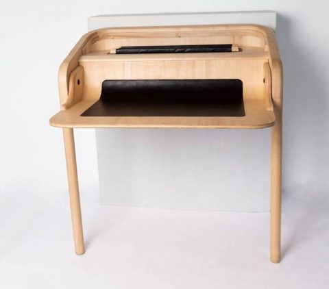 Wall desk in poplar, pau-santo and leather